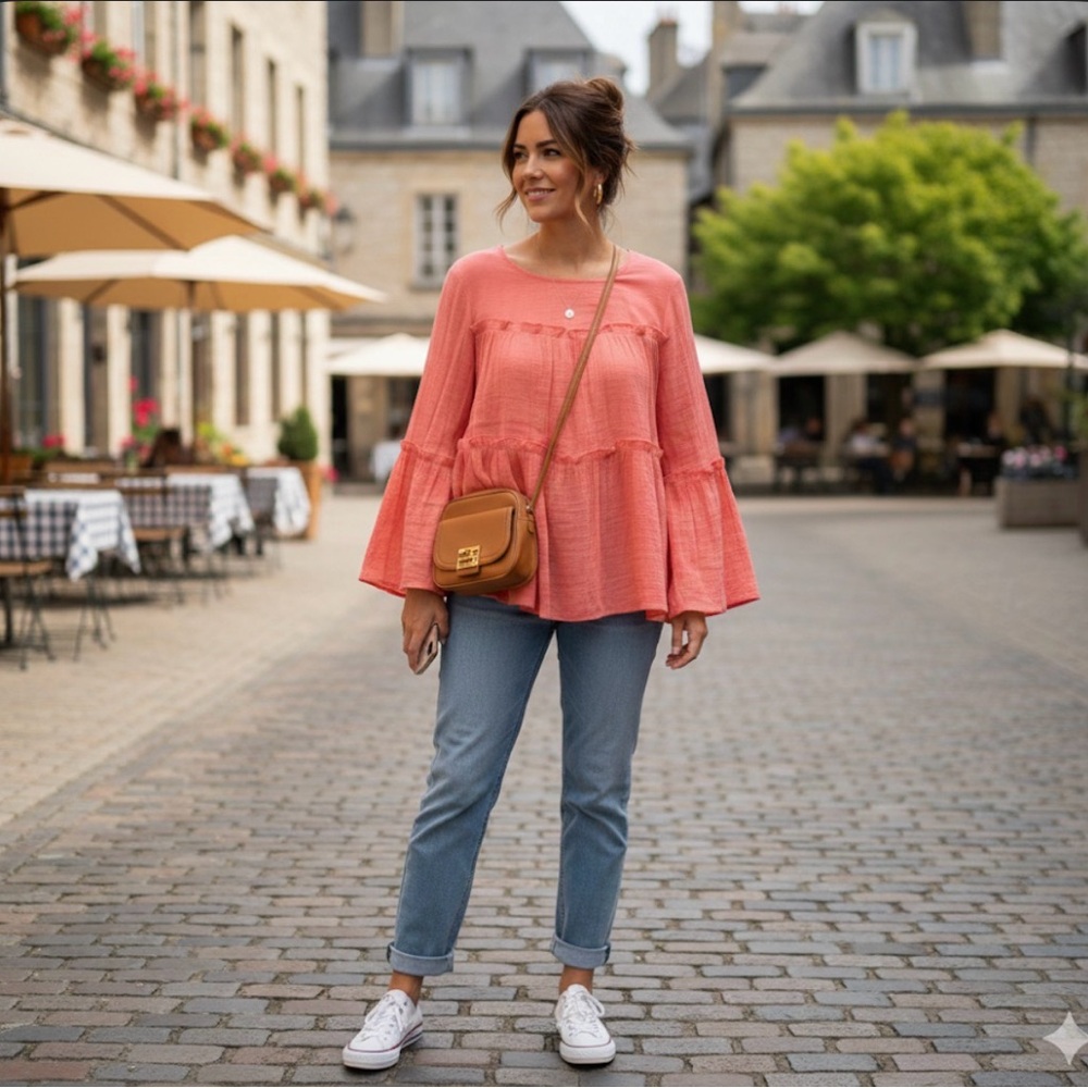 New Directions Coral Tiered Blouse
